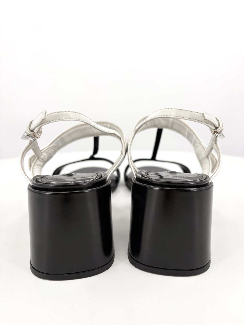 PRADA T-Strap Slingback Block Heel Sandals in White Black EU 38 US 8 - Picture 10 of 13